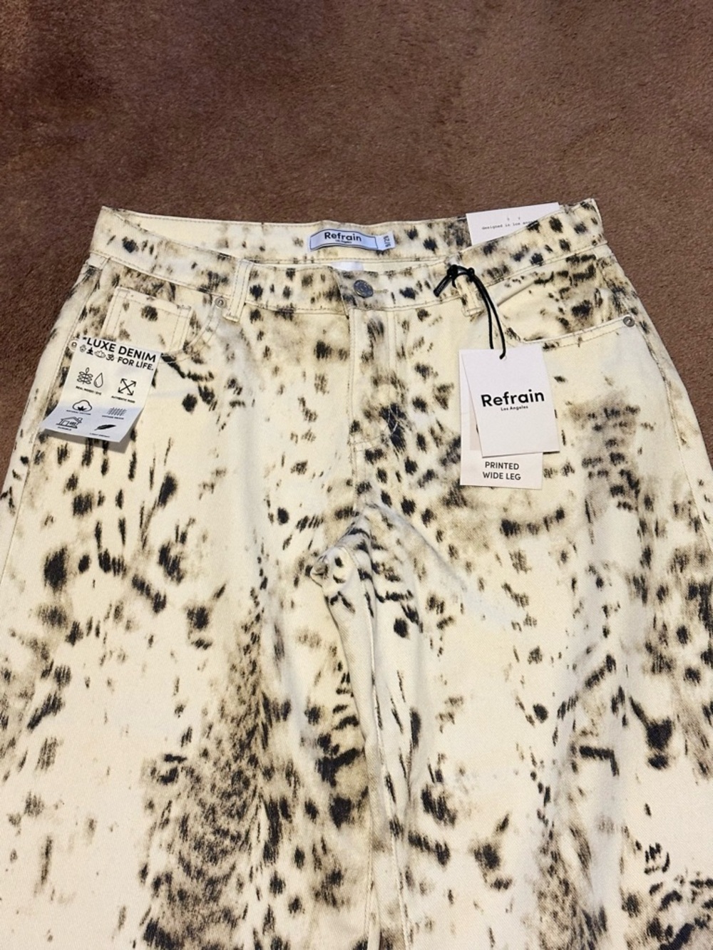 Women’s Wide Leg Leopard / Animal Print Jeans 9 / 29 NWT Refrain - Picture 4 of 11